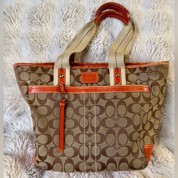 Coach Handbags - Coach Tan and Orange Signature Tote REHAB